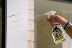 Wall Cleaner sprayed on stain